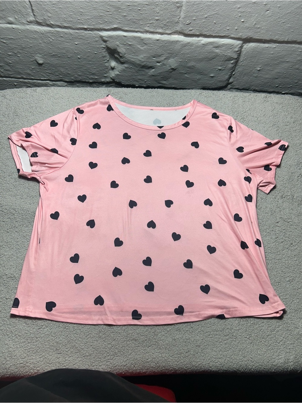 Pink Short Sleeve Tee with Black Heart Print
